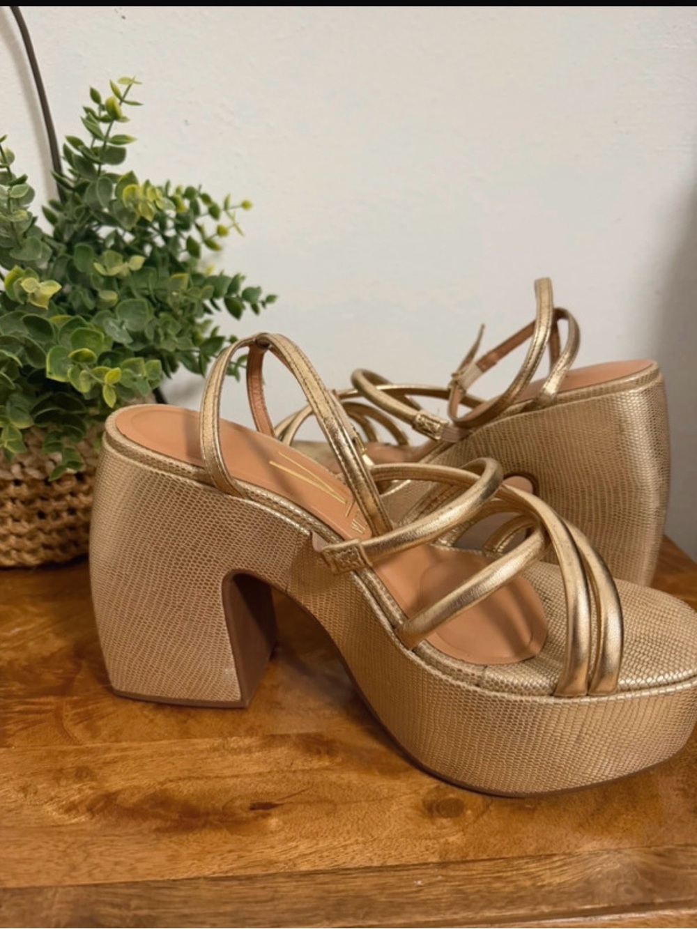 Women's Metallic Gold Platform Strappy Sandals